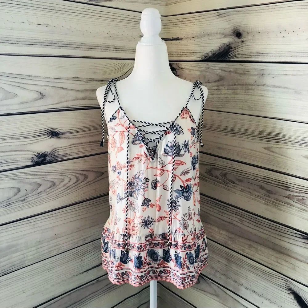 Jessica Simpson White Floral Tie Tank Small